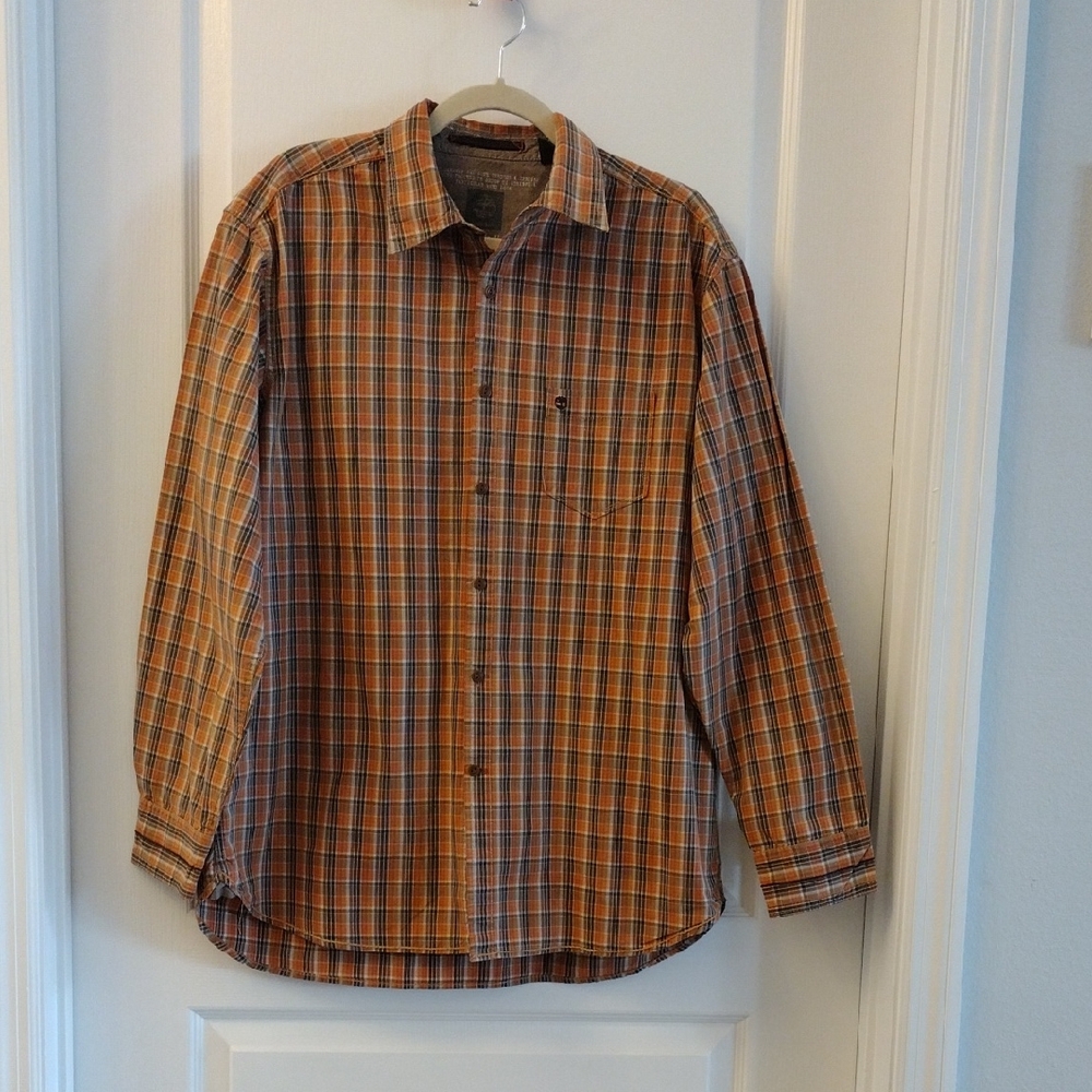 Timberland Plaid Button Up Long Sleeve Shirt 100% Cotton. Size L